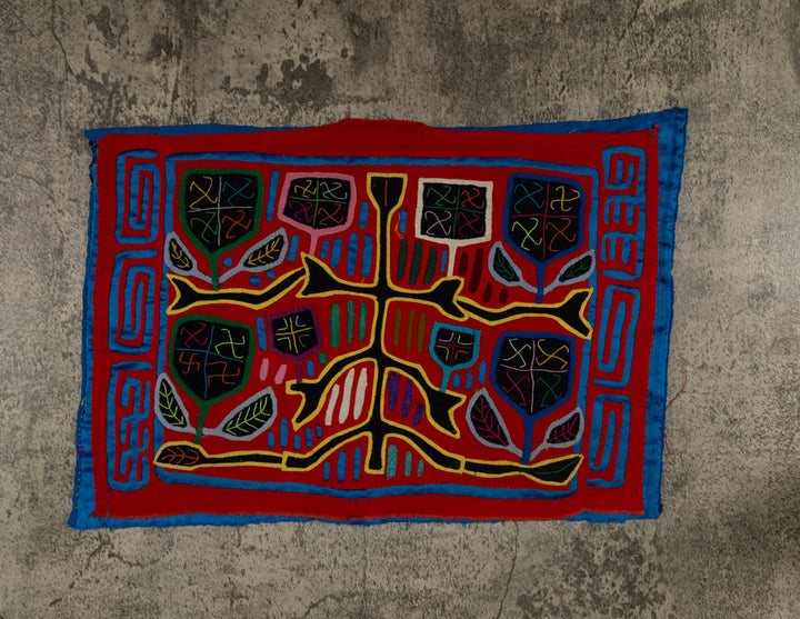 Vintage Red And Blue Autumn Leaf Mola