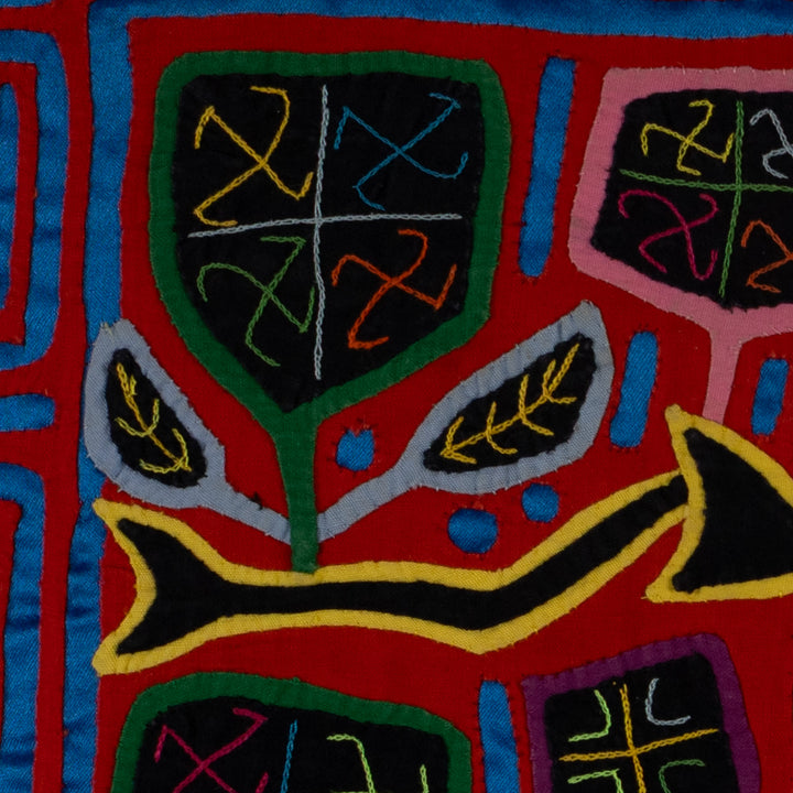 Vintage Red And Blue Autumn Leaf Mola