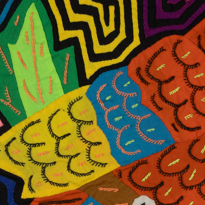 Jungle Parrot with Yellow and Blue Feathers Mola