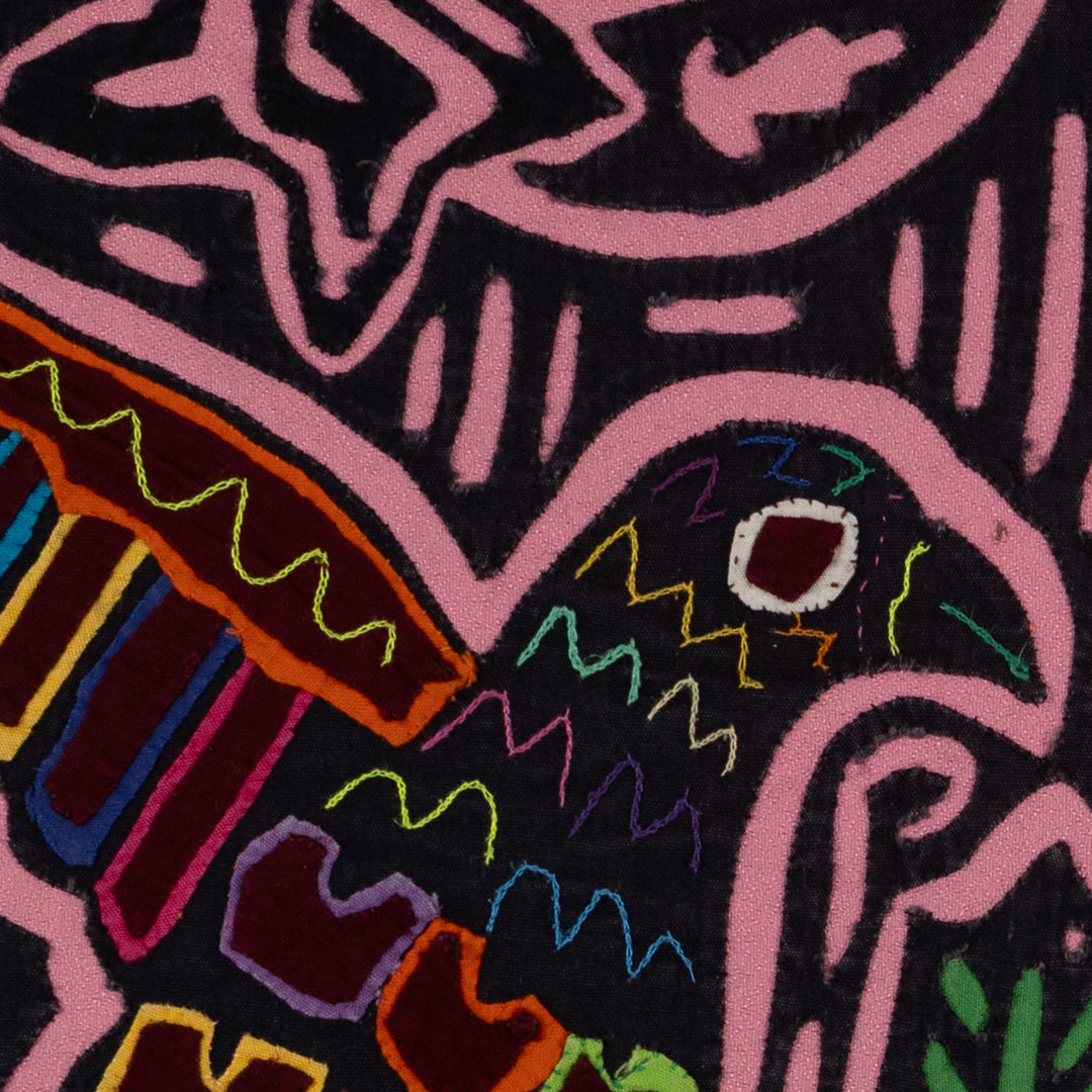 Traditional Black And Pink Peace Dove Mola