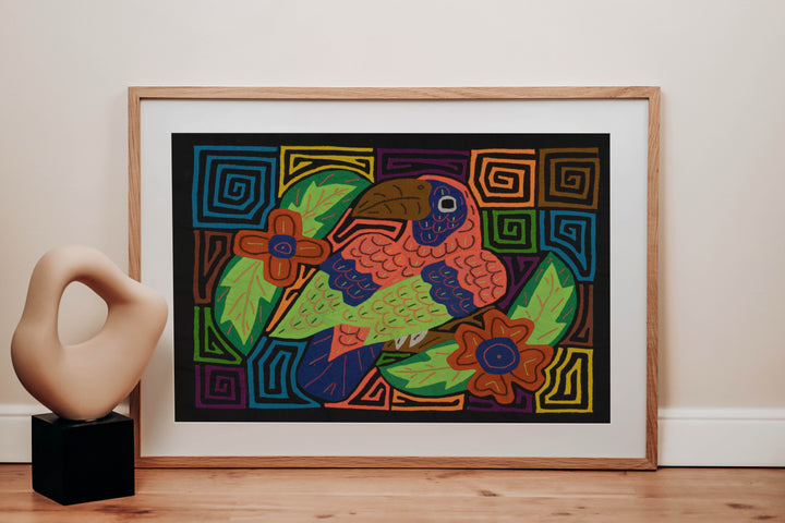 orange-fronted Parrot with Flowers and Leaves Mola