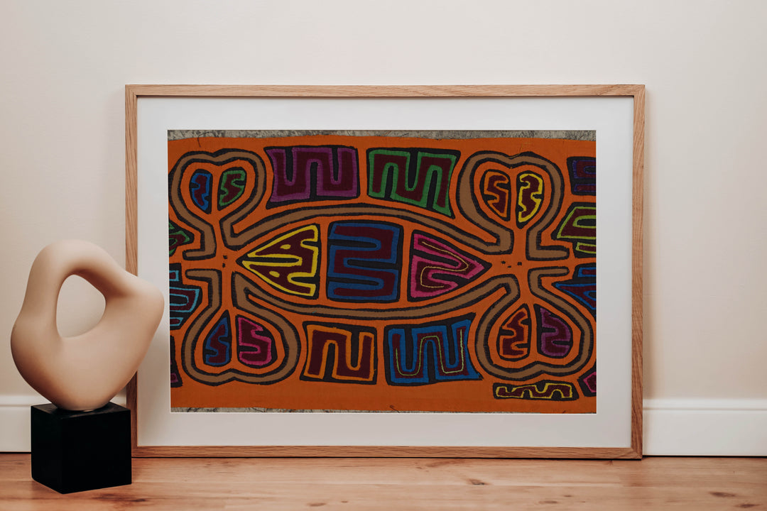 Classic Orange And Brown Cayuco With Outrigger Mola