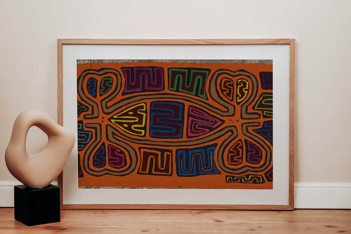 Classic Orange And Brown Cayuco With Outrigger Mola