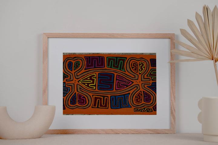 Classic Orange And Brown Cayuco With Outrigger Mola