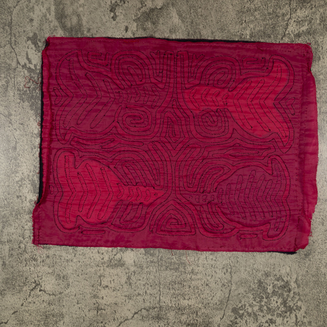 Traditional Black And Rosada Classic Design Mola