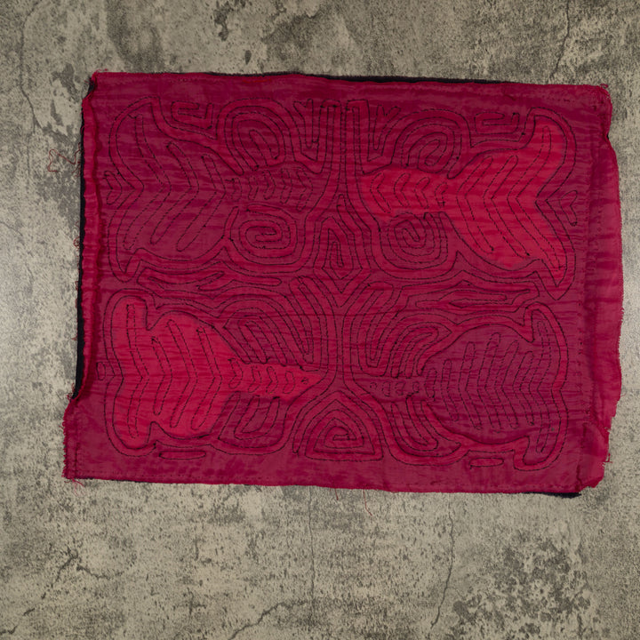 Traditional Black And Rosada Classic Design Mola