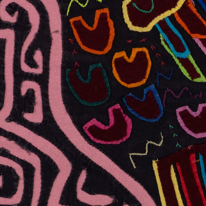 Traditional Black And Pink Peace Dove Mola