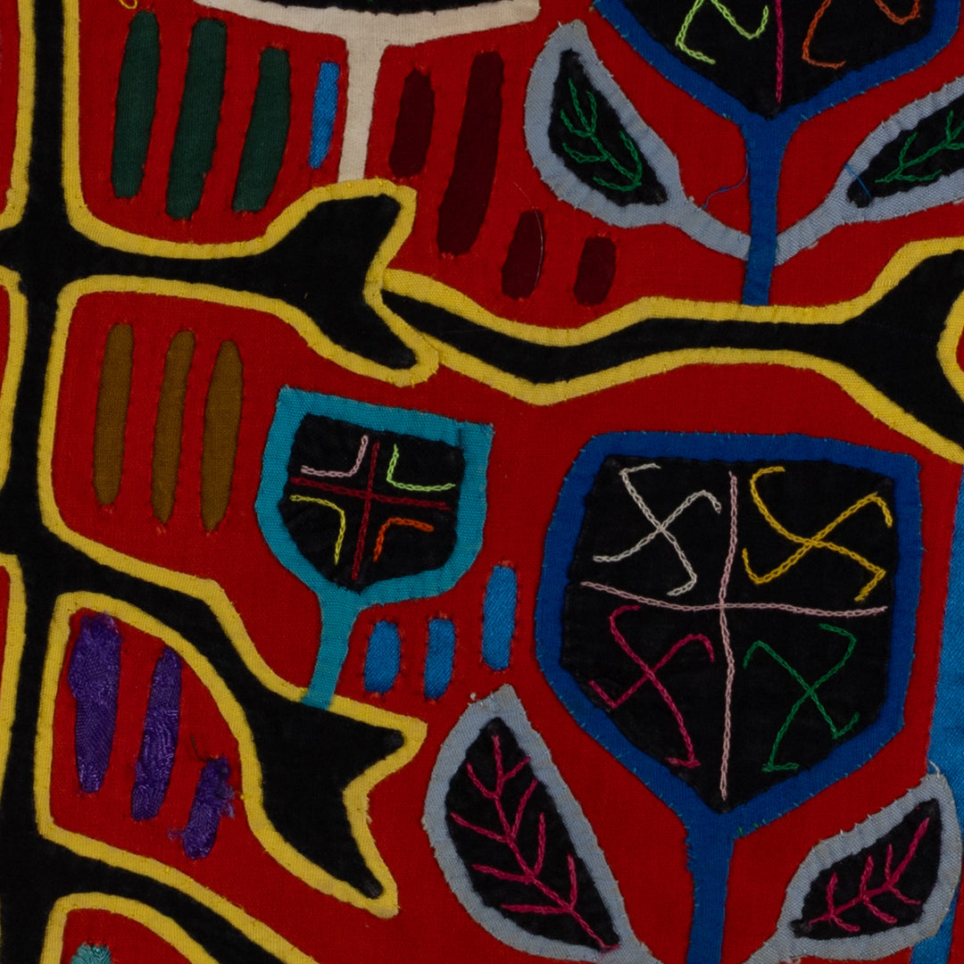 Vintage Red And Blue Autumn Leaf Mola