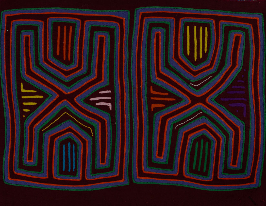 Traditional Burgundy Orange And Blue Dos XX Mola