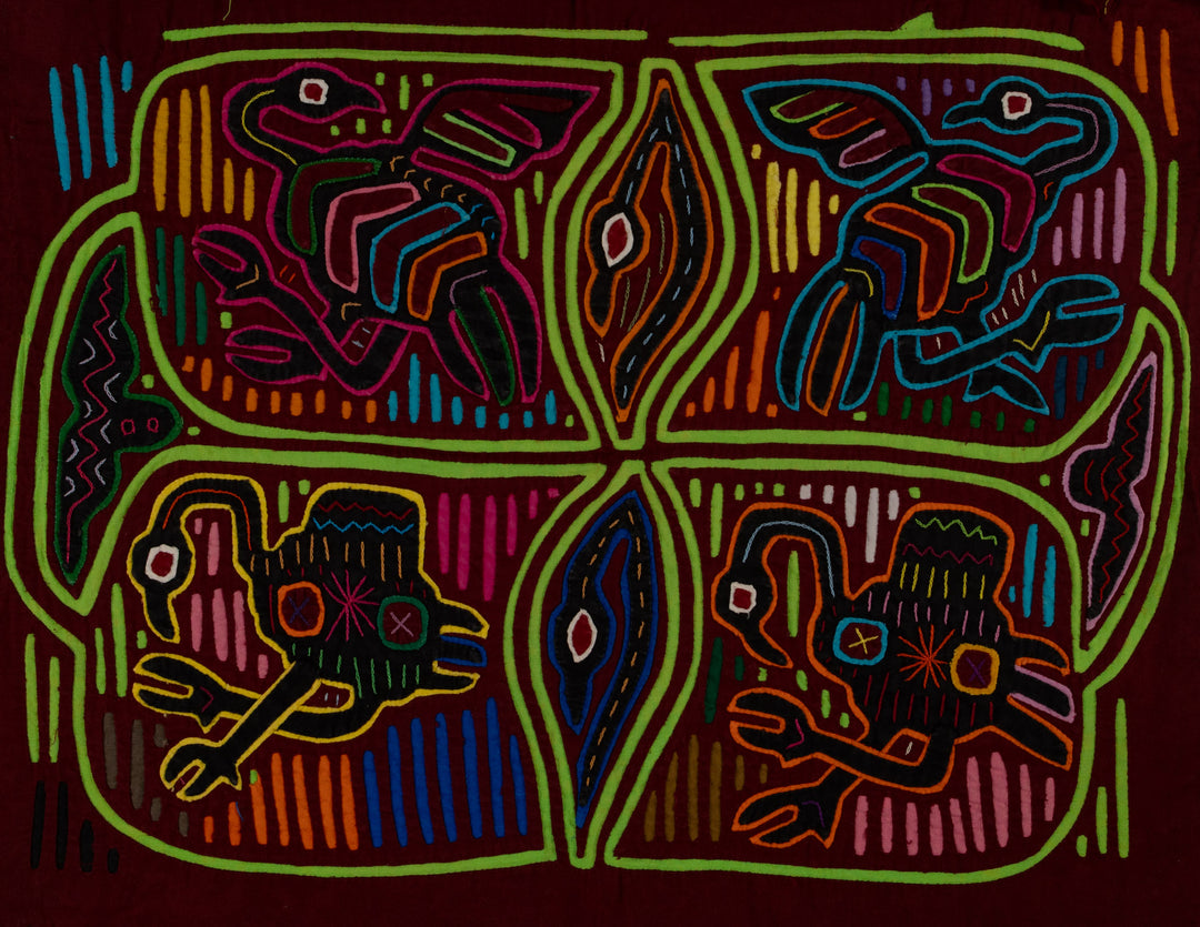 Traditional Burgundy And Green Dancing Goose Mola