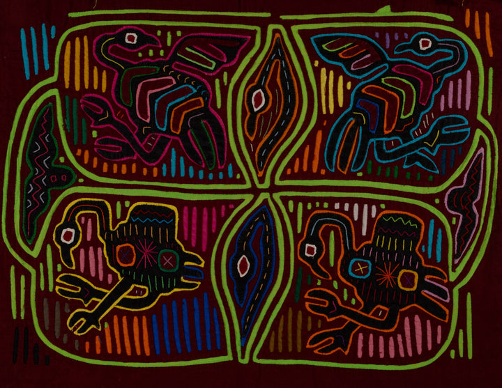 Traditional Burgundy And Green Dancing Goose Mola