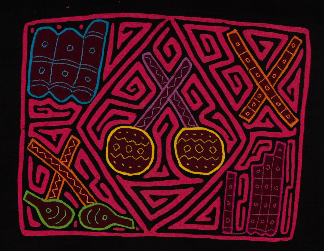 Traditional Pink And Black Musical Instrument Mola