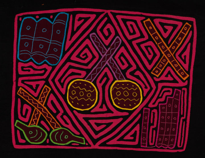 Traditional Pink And Black Musical Instrument Mola