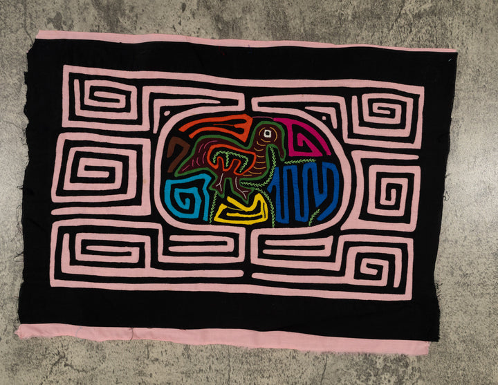 Traditional Black And Pink Bird In Maze Mola