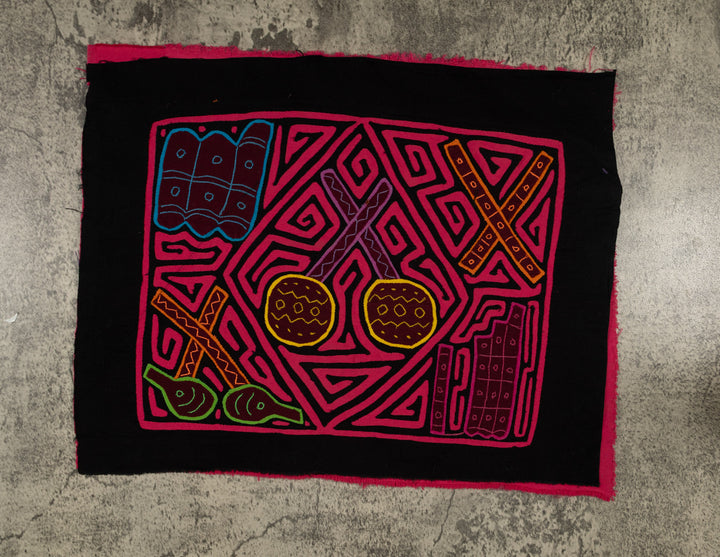 Traditional Pink And Black Musical Instrument Mola