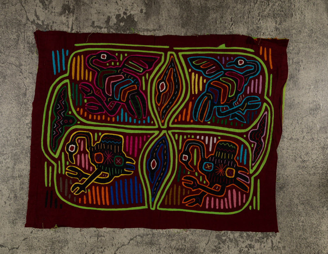 Traditional Burgundy And Green Dancing Goose Mola