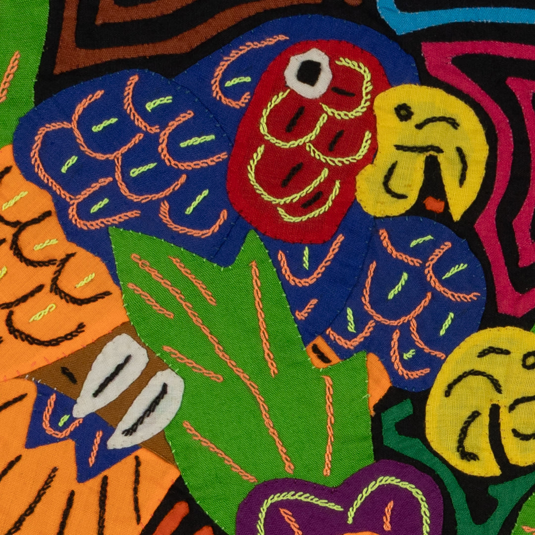 Three Colorful Parrots with Flowers Mola