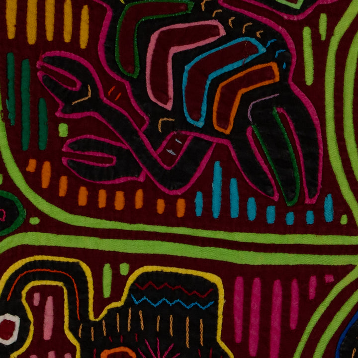 Traditional Burgundy And Green Dancing Goose Mola