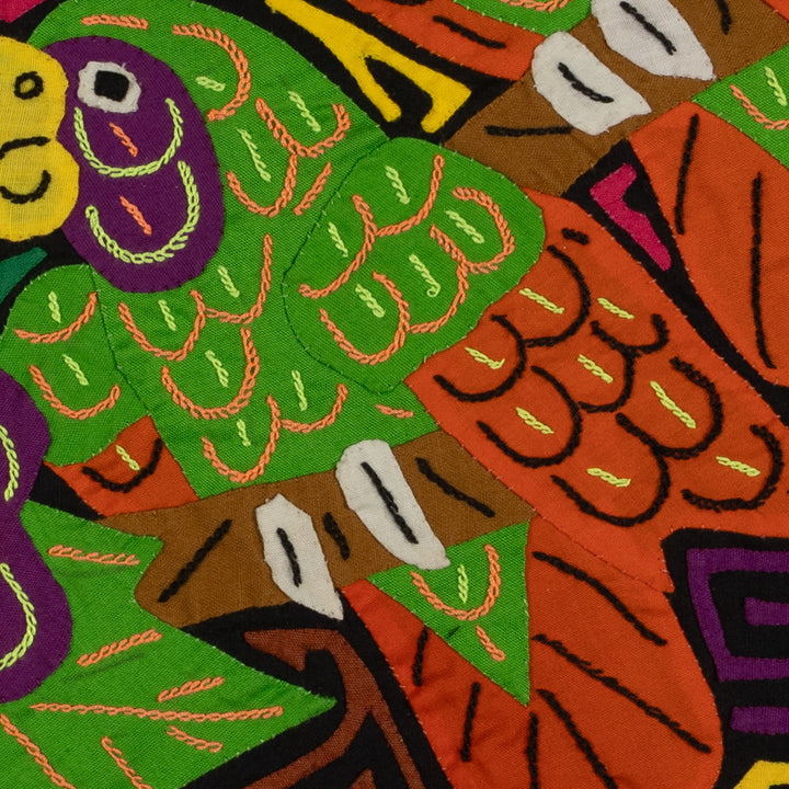 Three Colorful Parrots with Flowers Mola