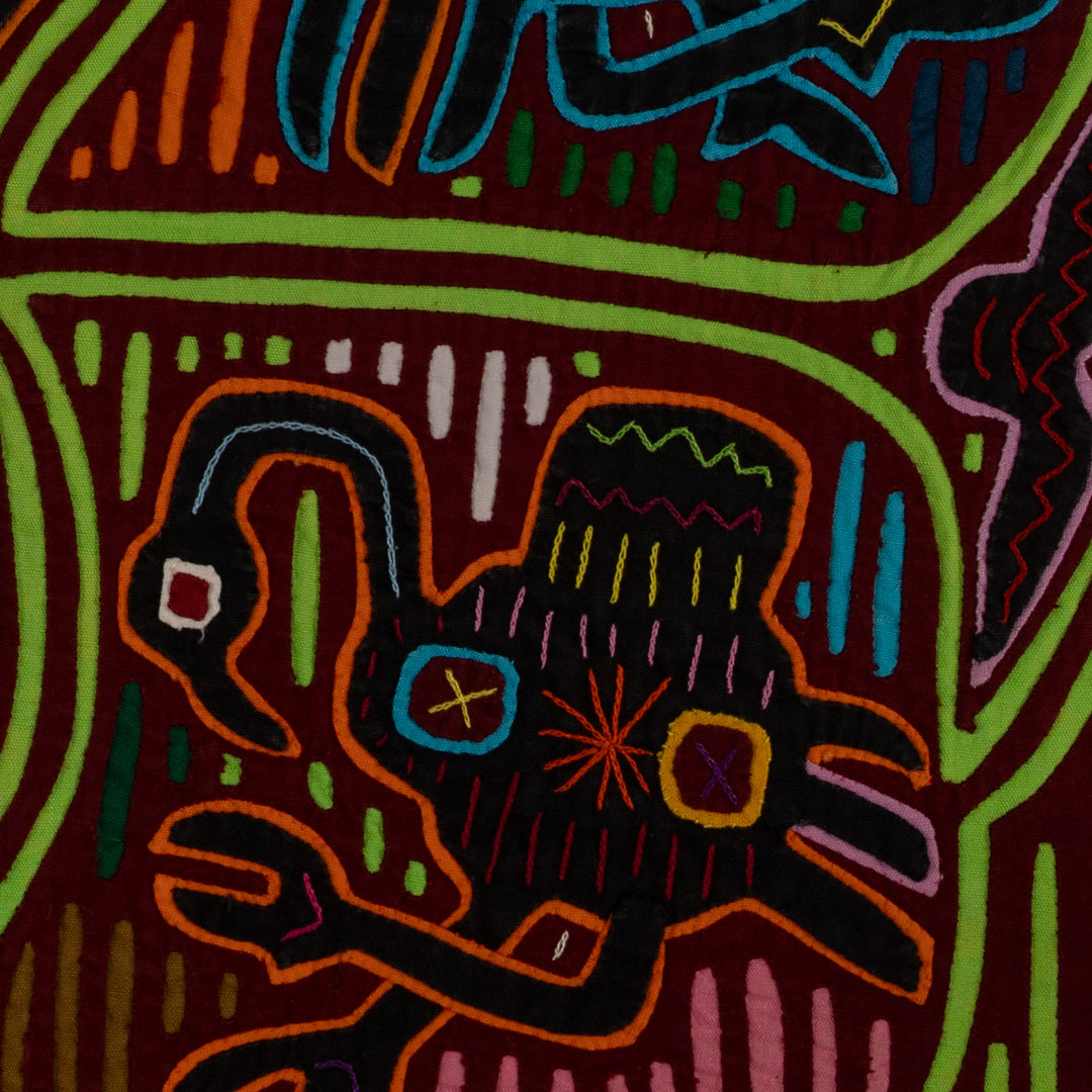 Traditional Burgundy And Green Dancing Goose Mola