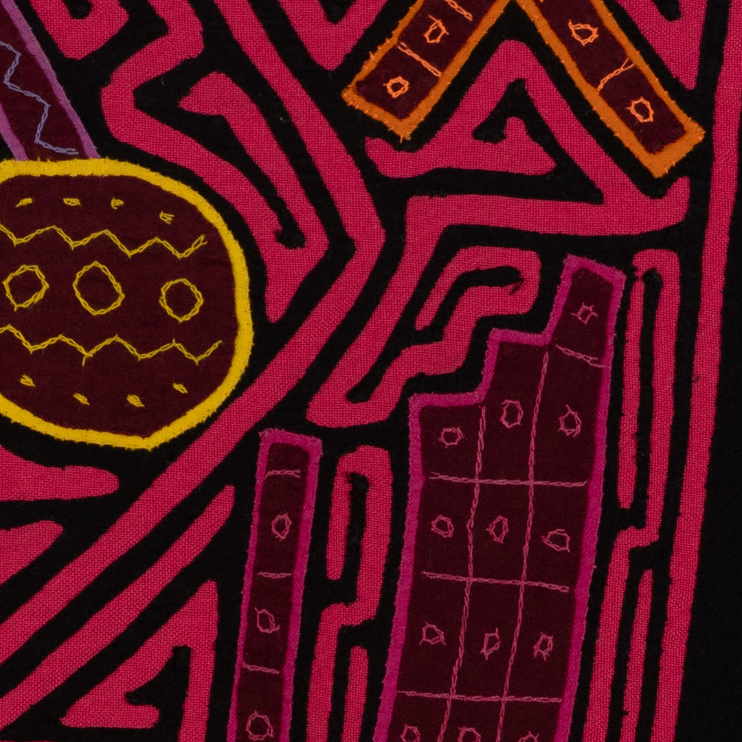 Traditional Pink And Black Musical Instrument Mola