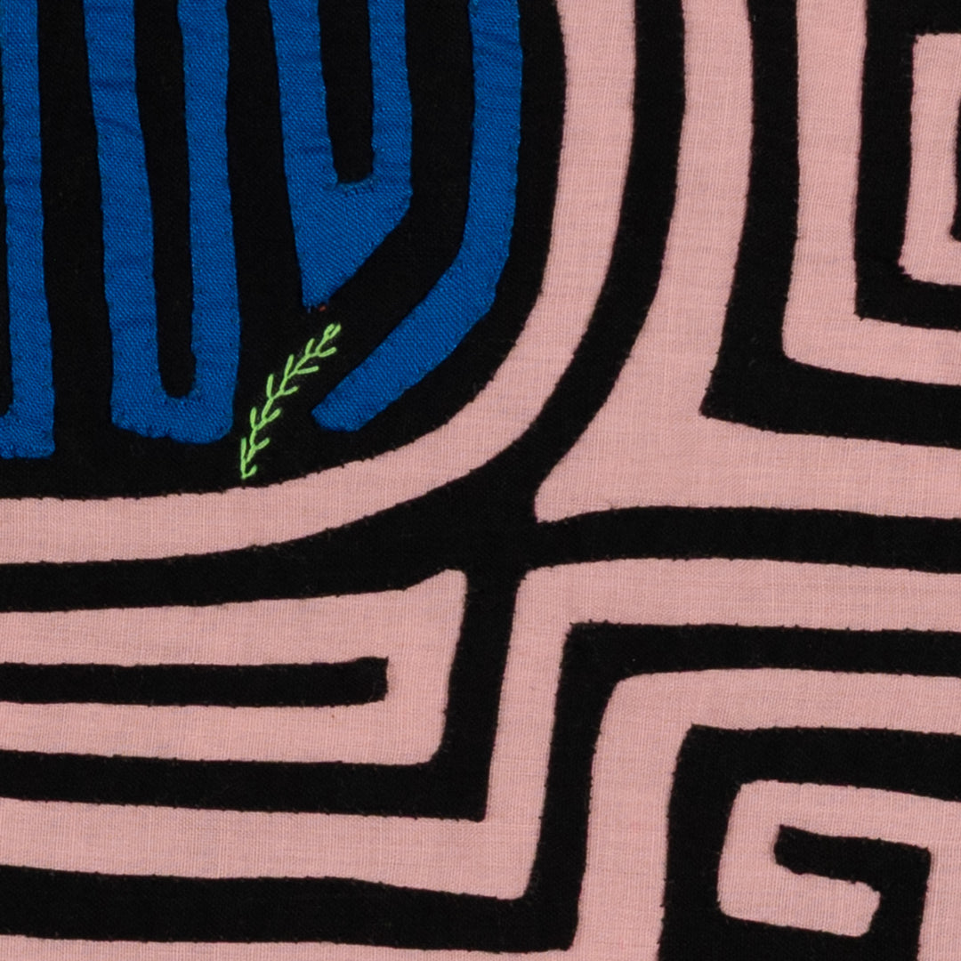 Traditional Black And Pink Bird In Maze Mola