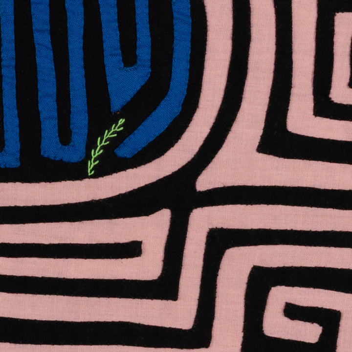 Traditional Black And Pink Bird In Maze Mola