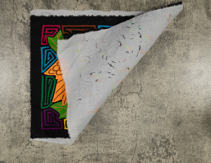 Three Colorful Parrots with Flowers Mola