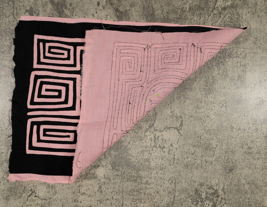 Traditional Black And Pink Bird In Maze Mola