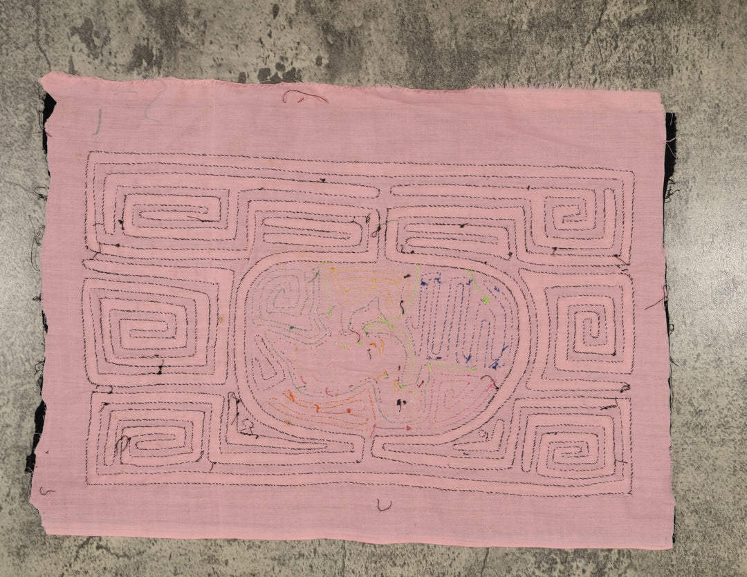 Traditional Black And Pink Bird In Maze Mola