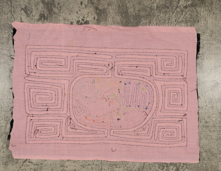 Traditional Black And Pink Bird In Maze Mola