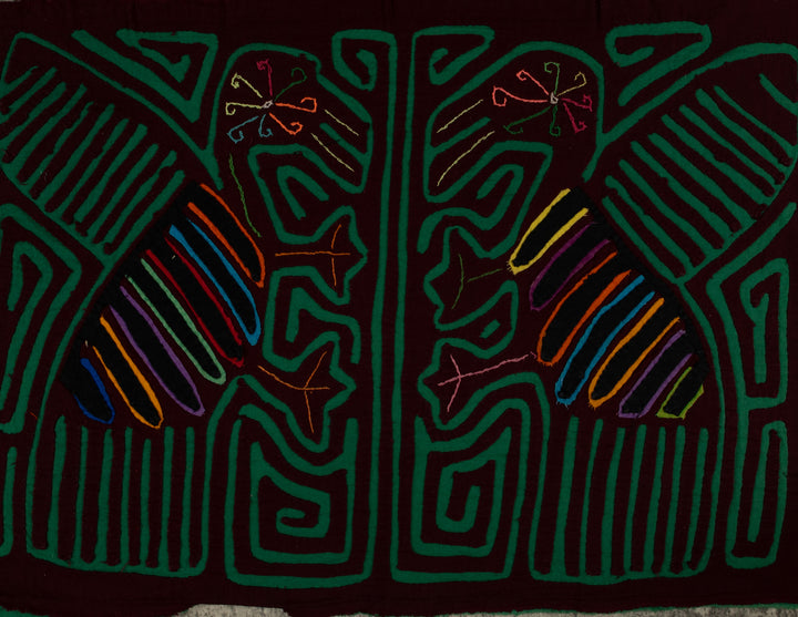 Traditional Burgundy And Green Romance Bird Dance Mola