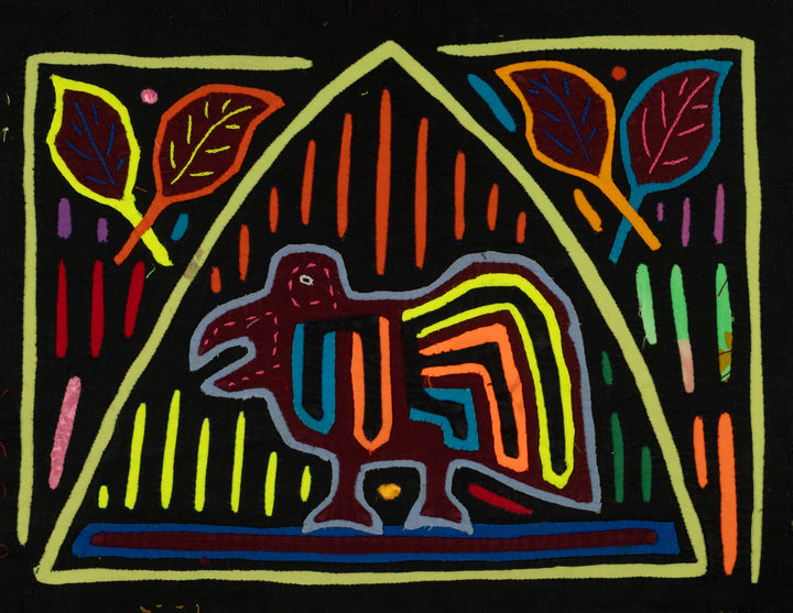 Traditional Black And Multi-color Bird Mola