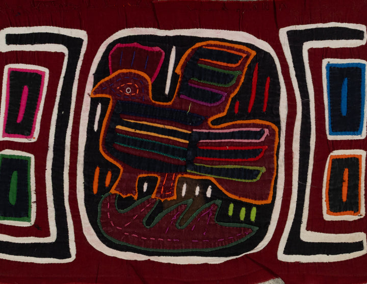 Traditional Burgundy Black And White Bird Mola