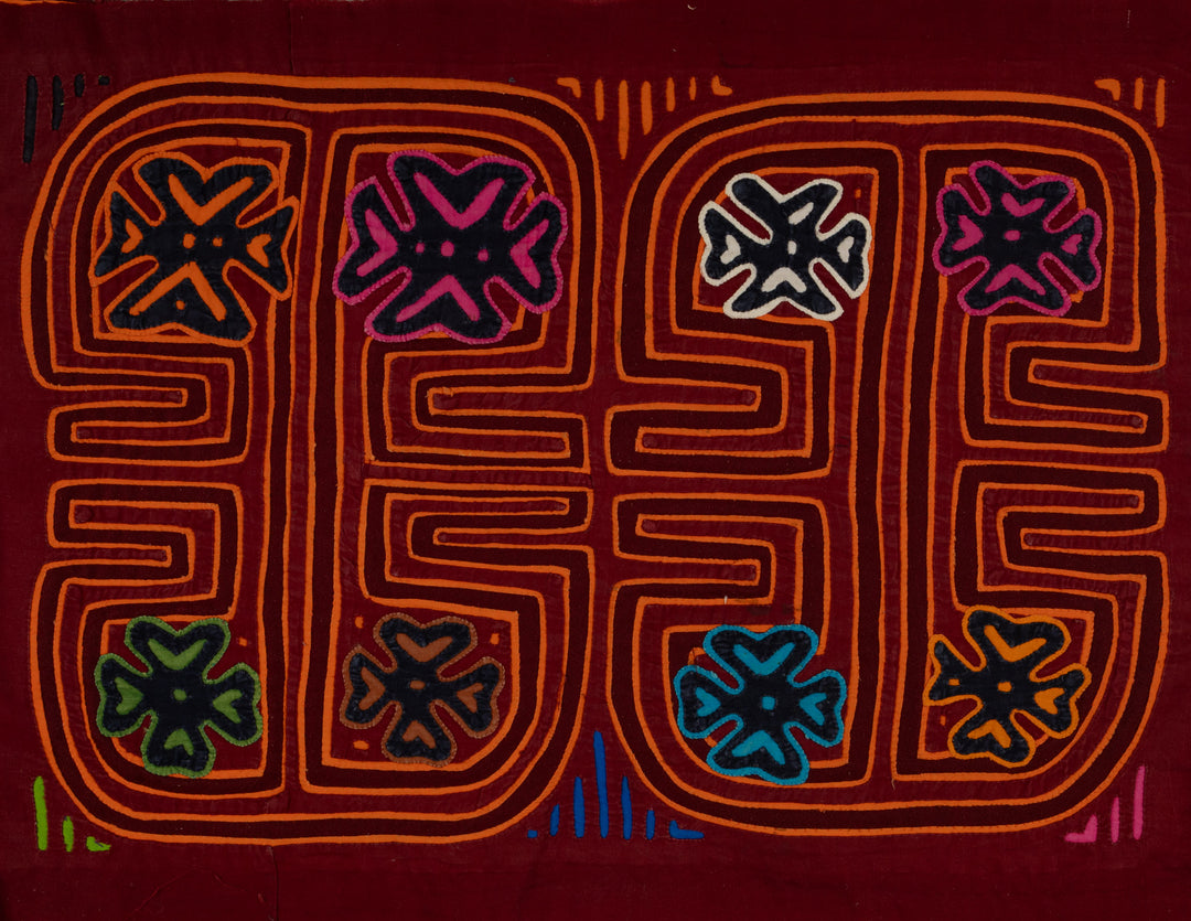 Traditional Burgundy And Orange Stars Galore Mola