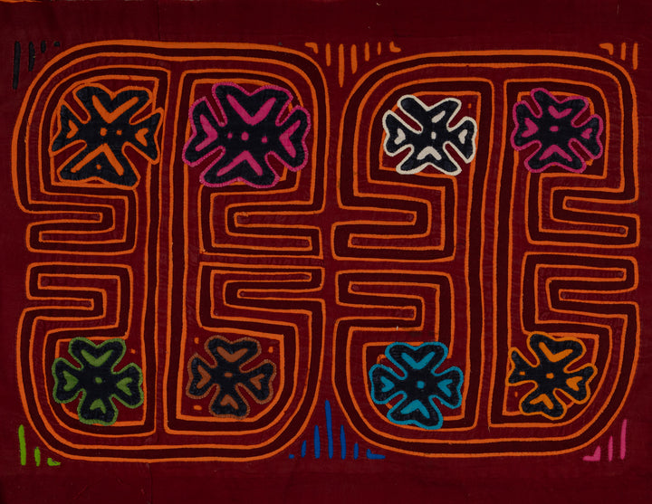 Traditional Burgundy And Orange Stars Galore Mola