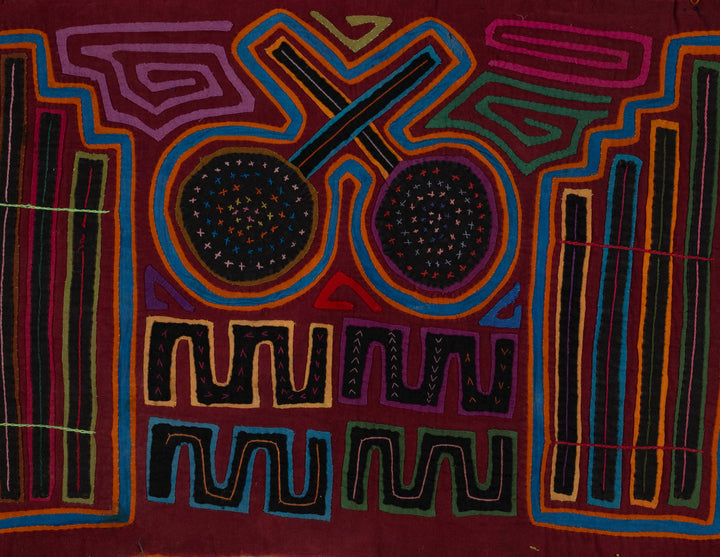 Traditional Burgundy Maracas And Flute Mola