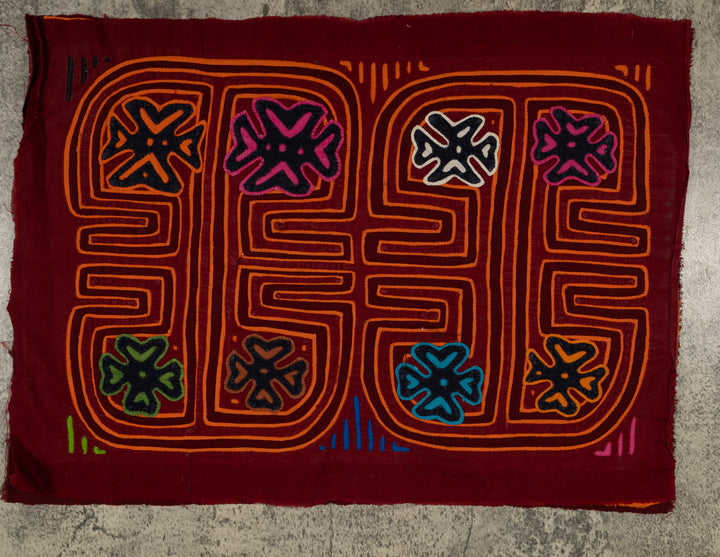 Traditional Burgundy And Orange Stars Galore Mola