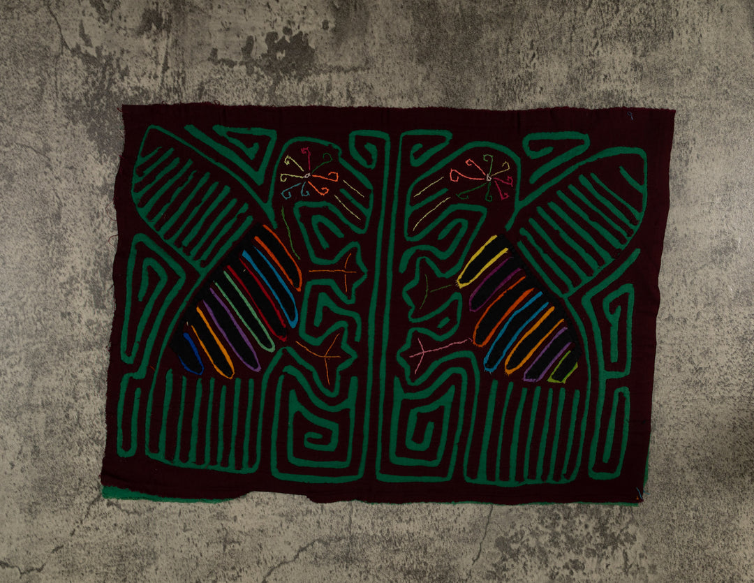 Traditional Burgundy And Green Romance Bird Dance Mola