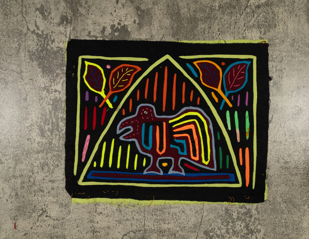 Traditional Black And Multi-color Bird Mola