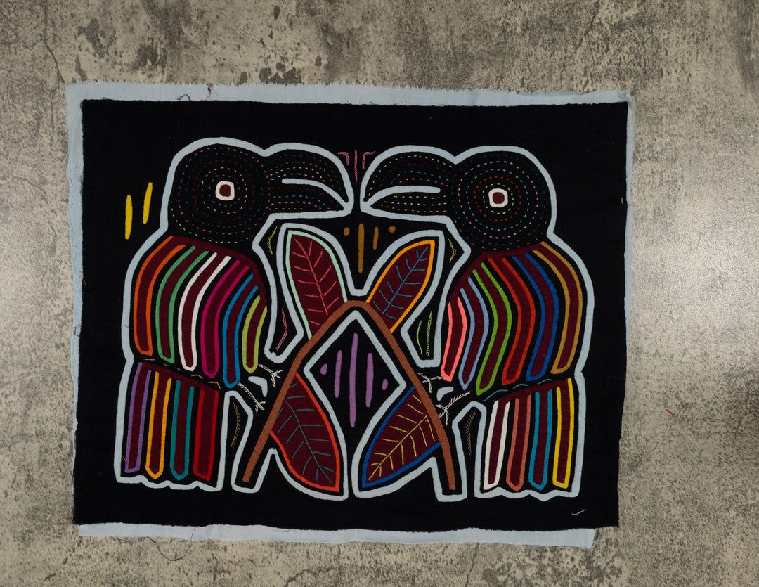 Traditional Black And Rainbow Color Bird Talk Mola