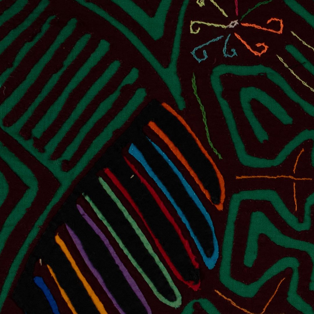 Traditional Burgundy And Green Romance Bird Dance Mola