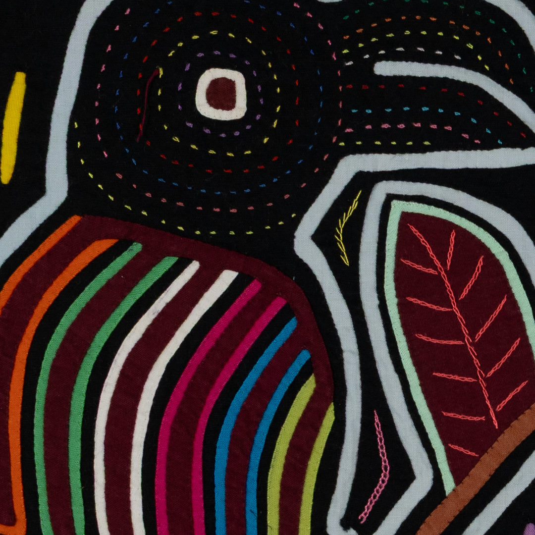 Traditional Black And Rainbow Color Bird Talk Mola