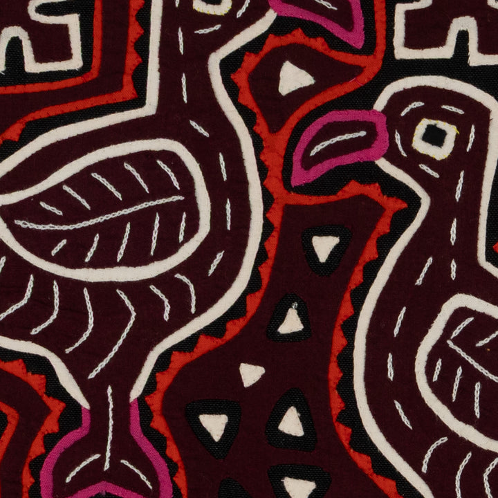 Traditional Three Duck Red White And Maroon Mola