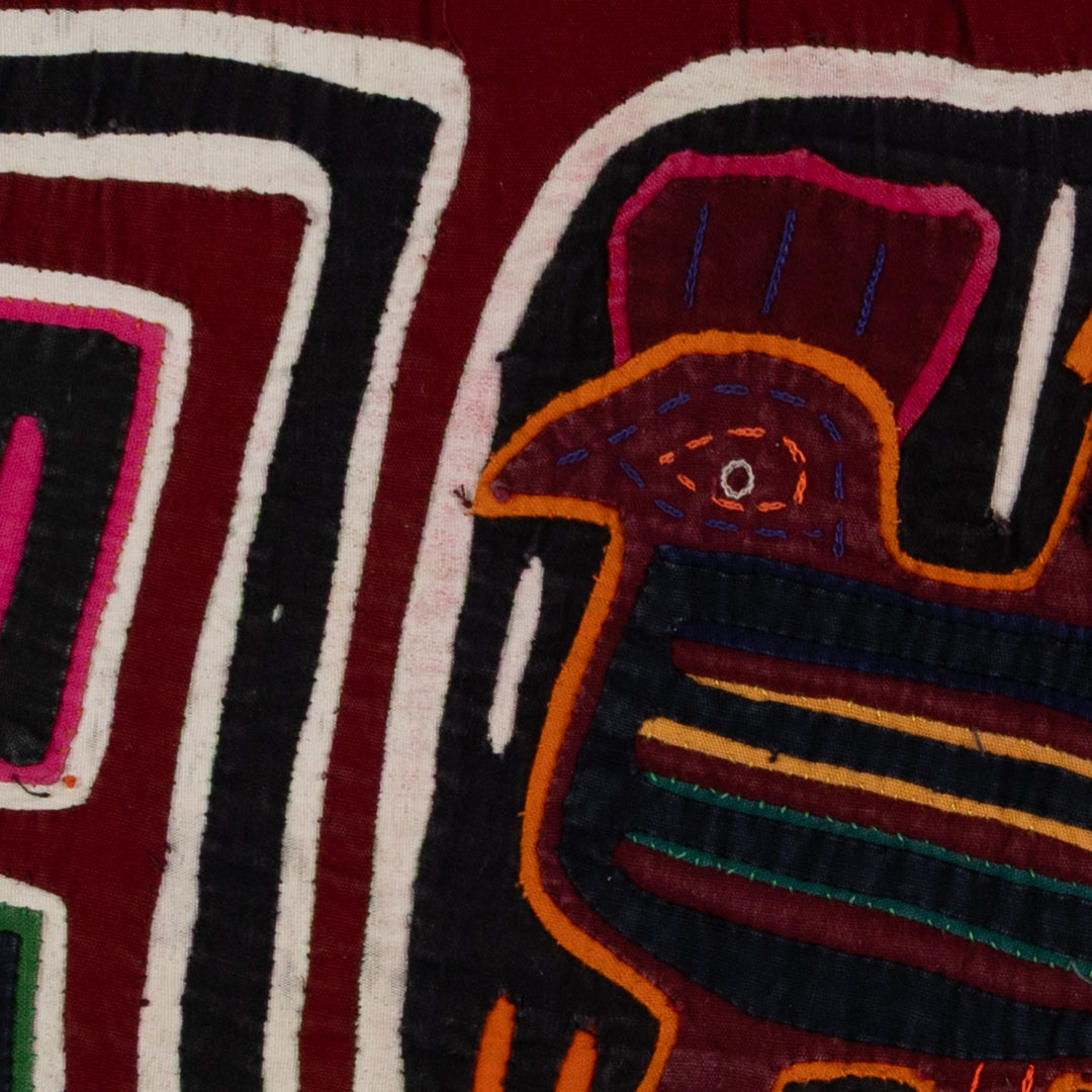 Traditional Burgundy Black And White Bird Mola