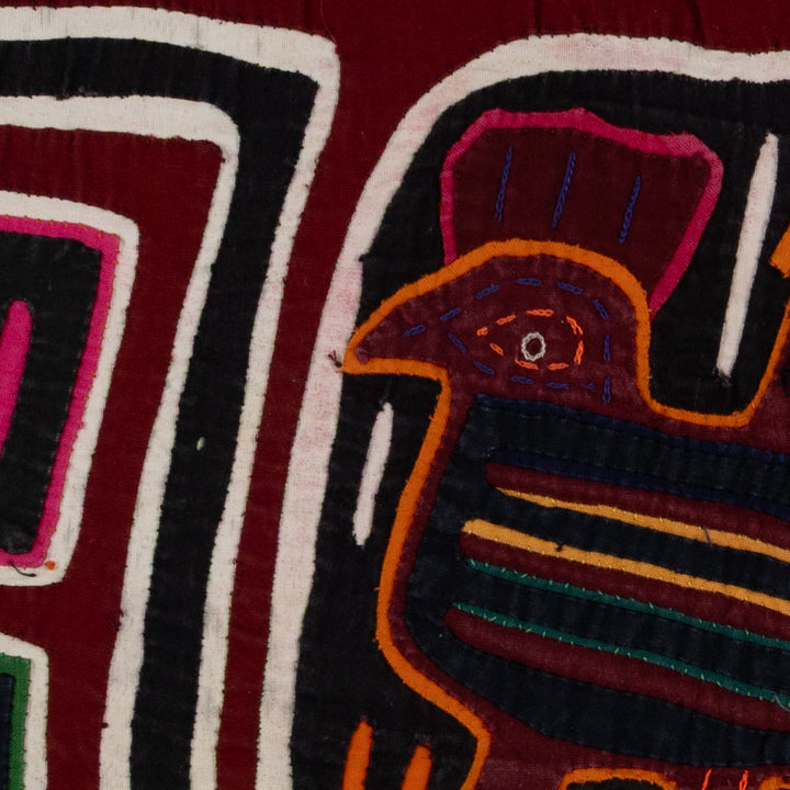 Traditional Burgundy Black And White Bird Mola