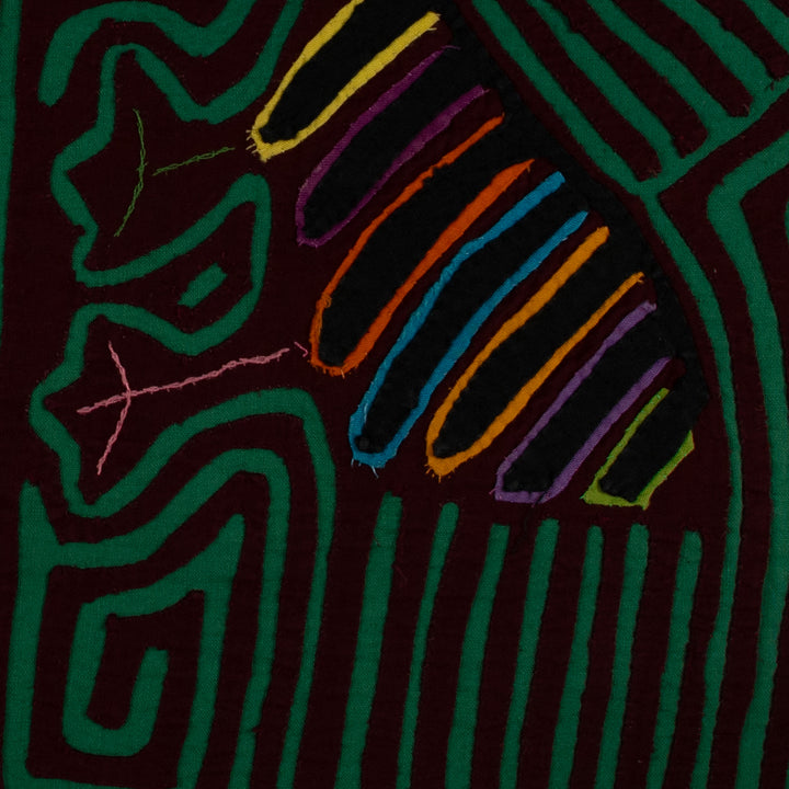 Traditional Burgundy And Green Romance Bird Dance Mola