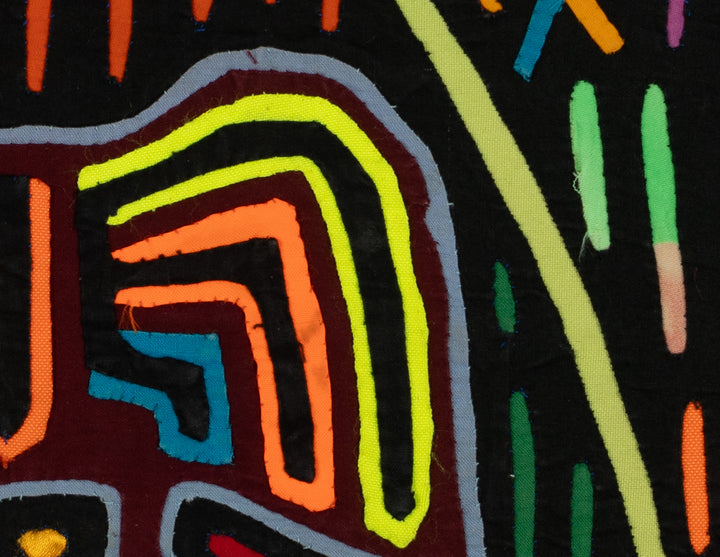 Traditional Black And Multi-color Bird Mola