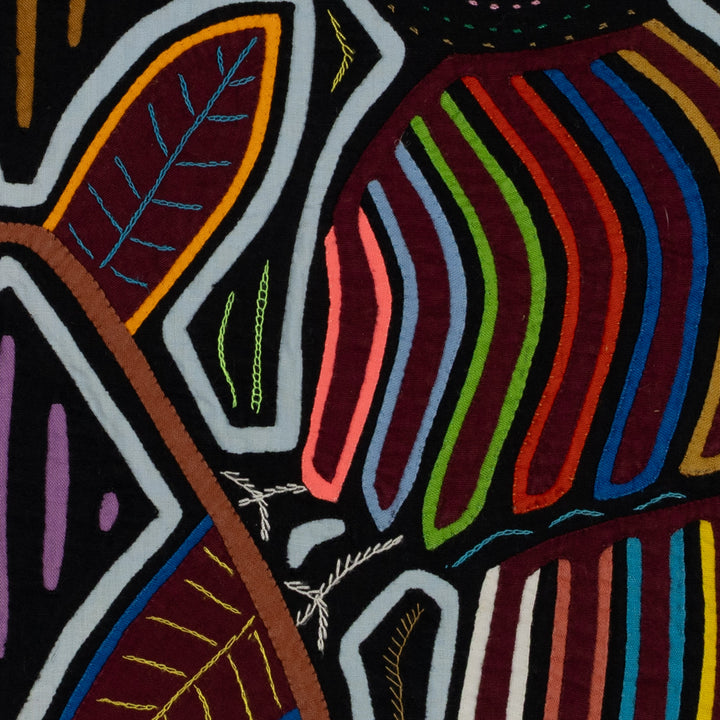 Traditional Black And Rainbow Color Bird Talk Mola