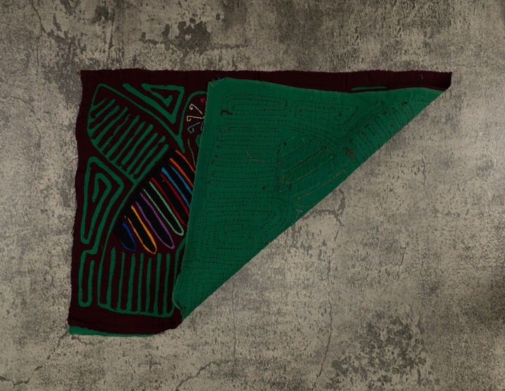 Traditional Burgundy And Green Romance Bird Dance Mola